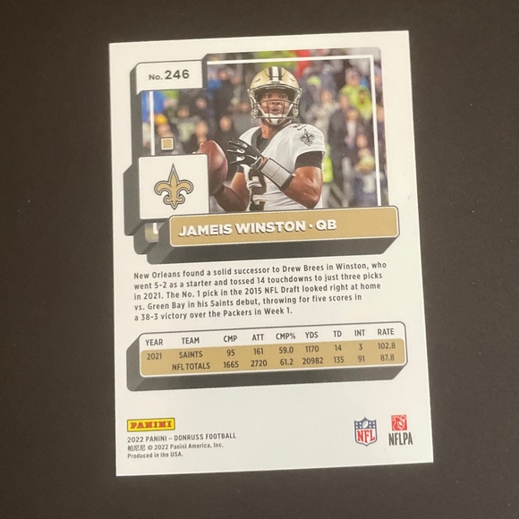 Jameis Winston: New Orleans Saints, Quarterback 2022 Panini Donruss #246 - Picture 2 of 2